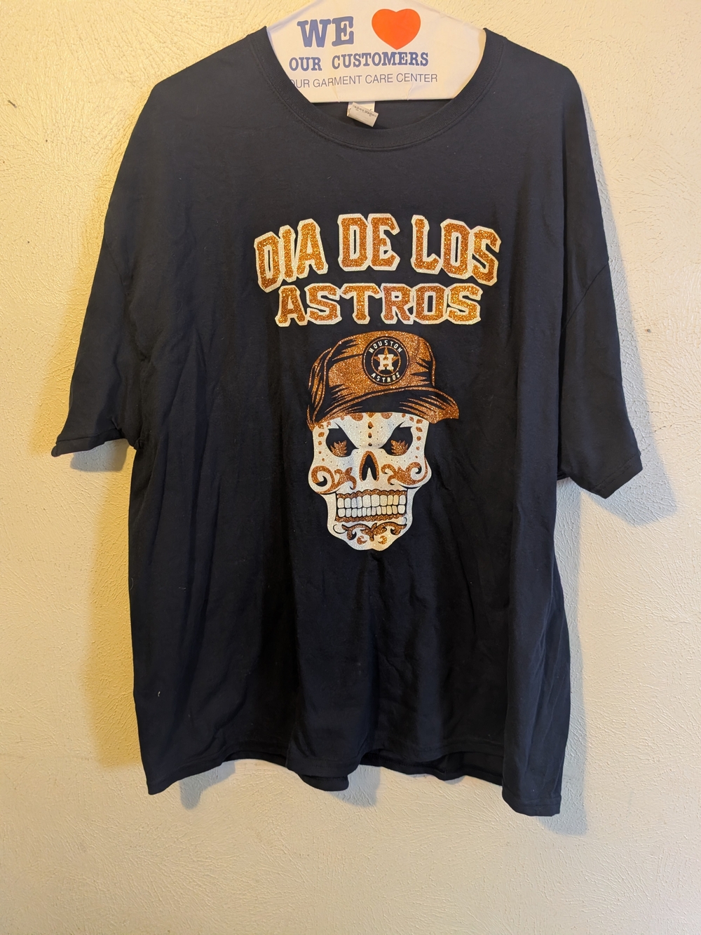 Gildan Navy Dia De Los Astros Skull Graphic Tee with Orange Accents